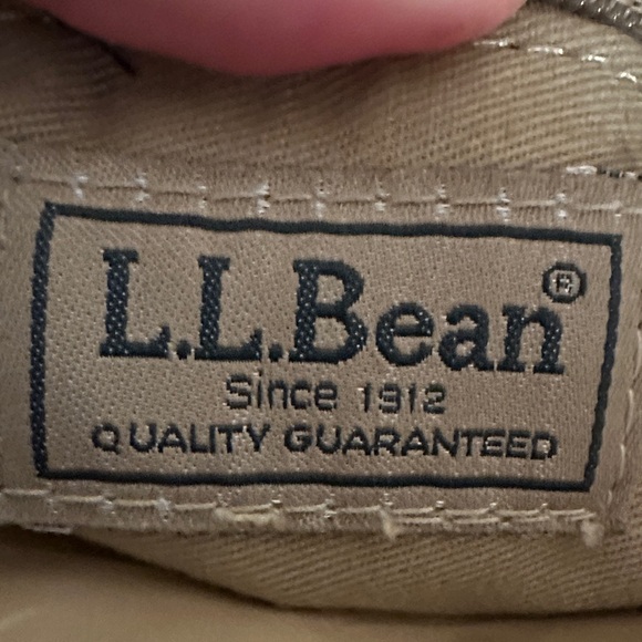 L.L. Bean Leather Handle Canvas Tote Bag Khaki Olive Green Vintage - Picture 4 of 6